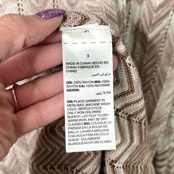 Chico’s Cardigan Sweater Womens 3 / XL / 16 Neutral Chevron Patterned Open Front - Picture 7 of 10